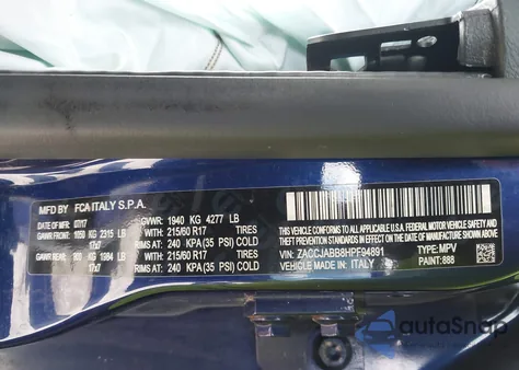 2017 Jeep Renegade Latitude Fwd из США, поврежденный, VIN ZACCJABB8HPF94891